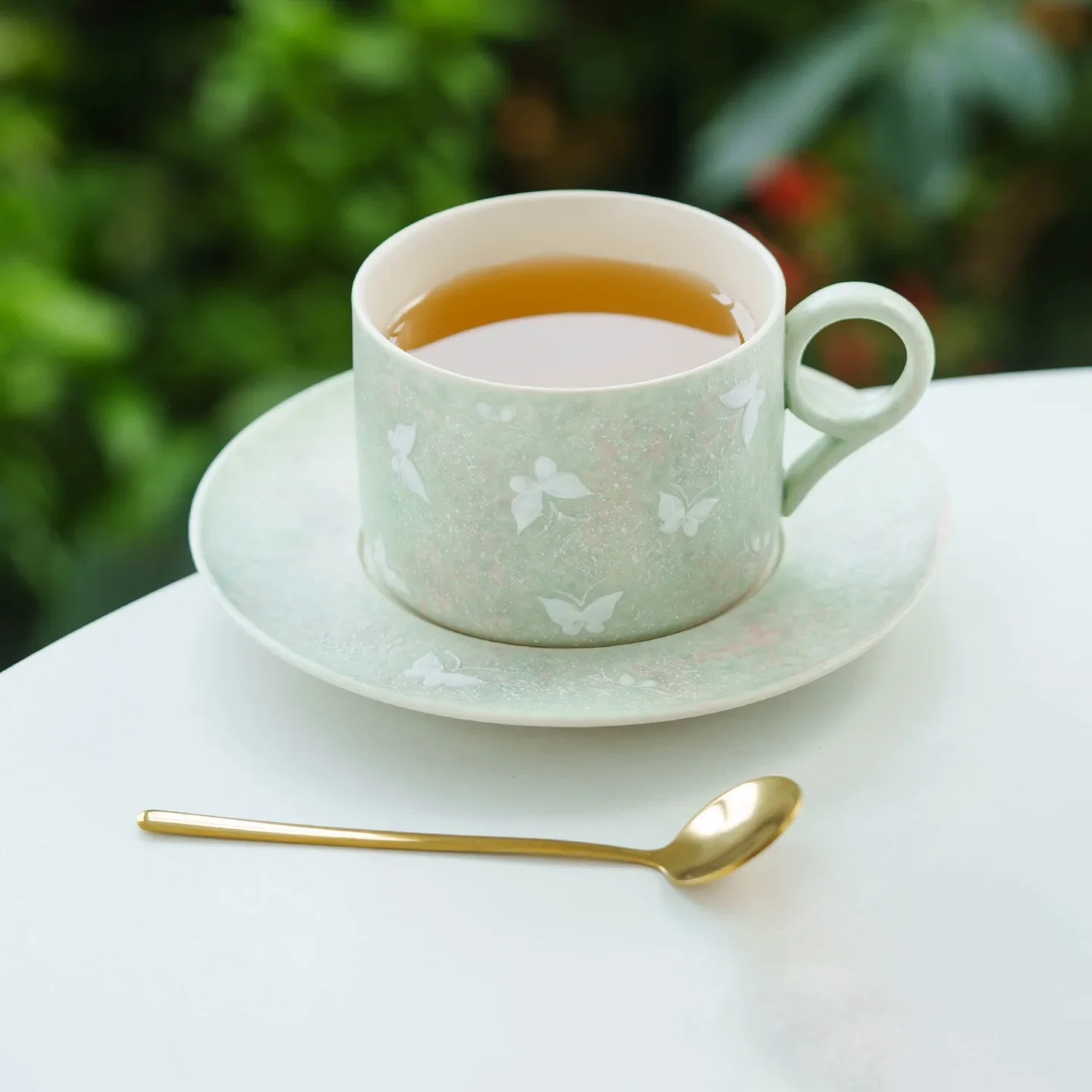 Three-dimensional Glaze Painting Blue Mist Butterfly Language Coffee Cup Ceramic Concentrated Latte Cup  Afternoon TeaCup Saucer