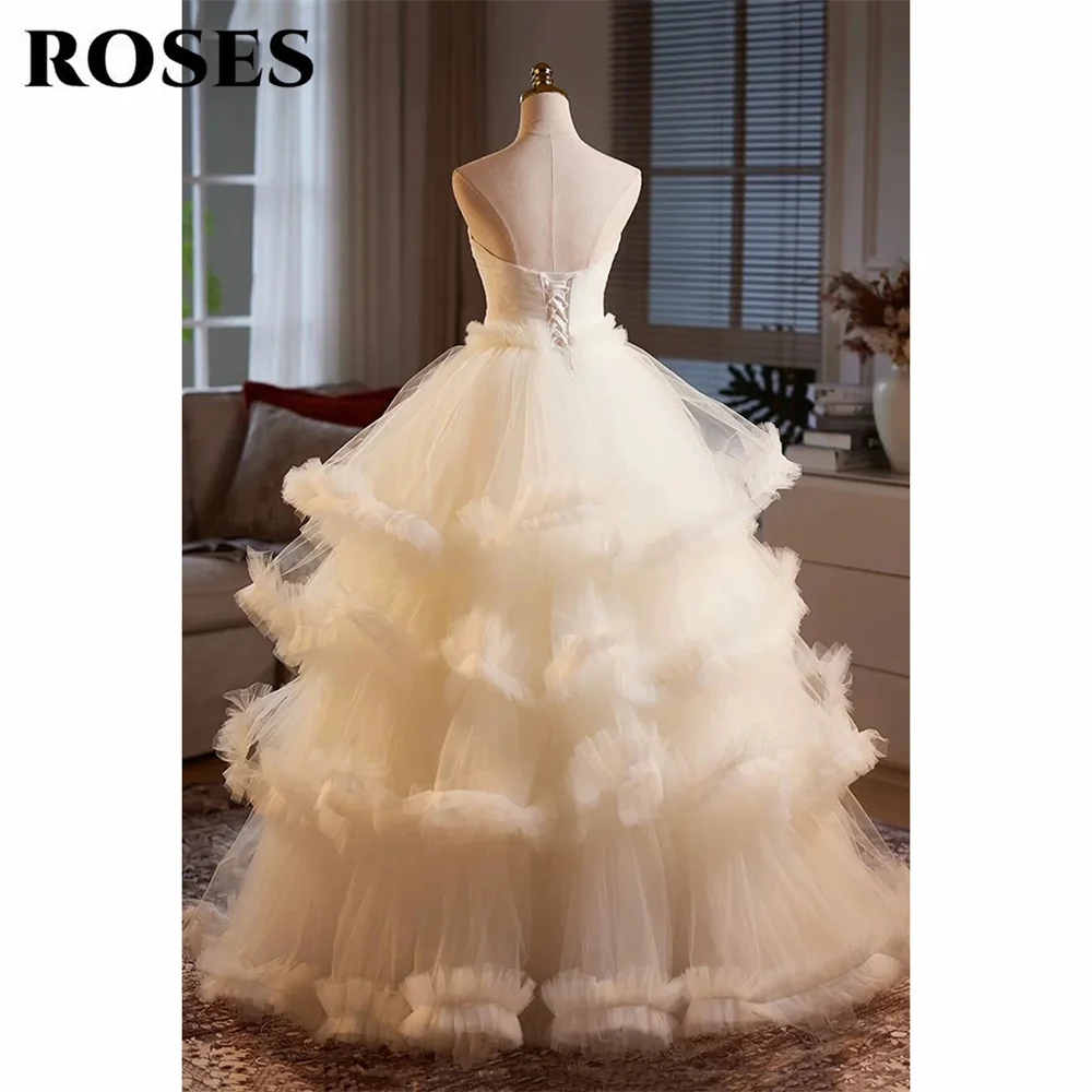 ROSES Ivory Dreamy Princess Prom Dresses Multilayered Tulle Ruffle Formal Dresses Strapless Evening Dresses for Women Customized