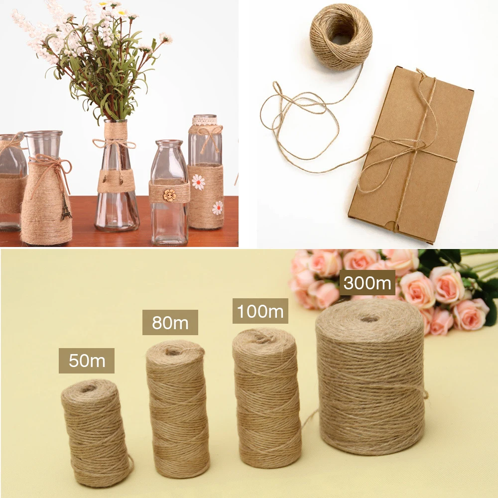 50/80/100Meters Natural Vintage Jute Rope Cord String Twine Burlap Ribbon Crafts Sewing DIY Jute Hemp Wedding Party Decoration