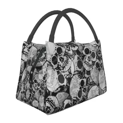 Spooky Halloween Ghost Lunch Bag Skulls Print Lunch Box Casual Outdoor Cooler Bag Convenient Waterproof Thermal Tote Handbags