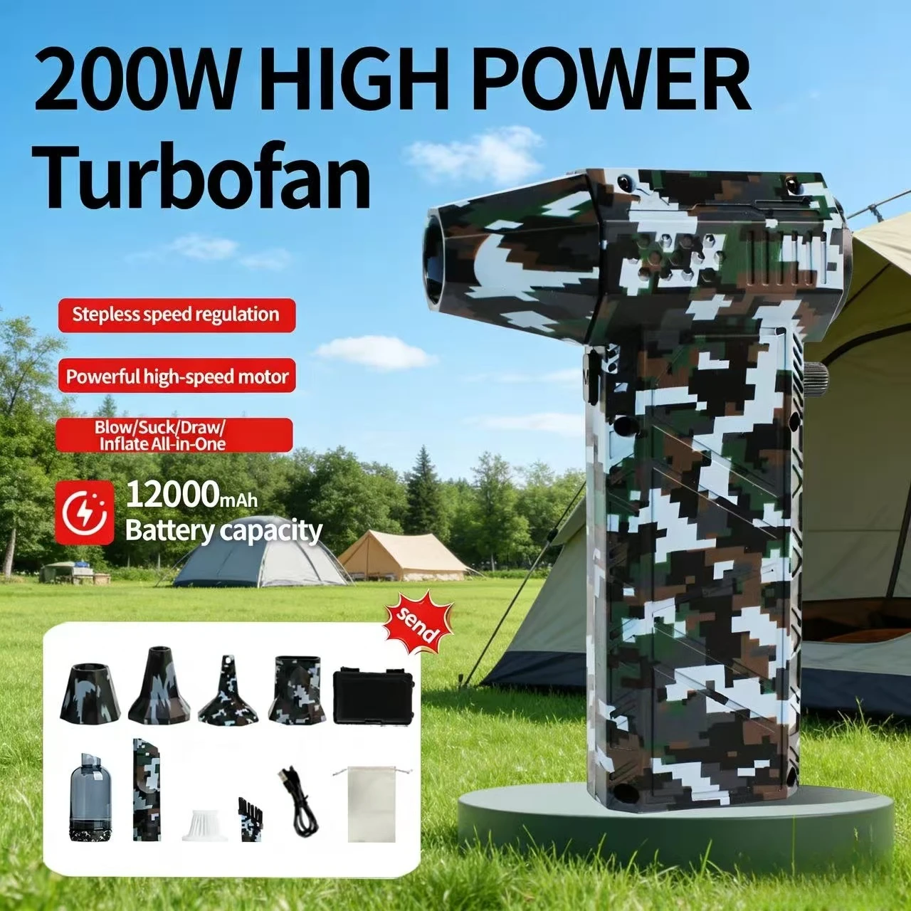 

Мощный вентилятор X16, высокая мощность 200 Вт, турбоструйный вентилятор 300000 об/мин, 12000 мАч, воздуходувка, очиститель для швабры, специальный очиститель для автомобилей и ПК