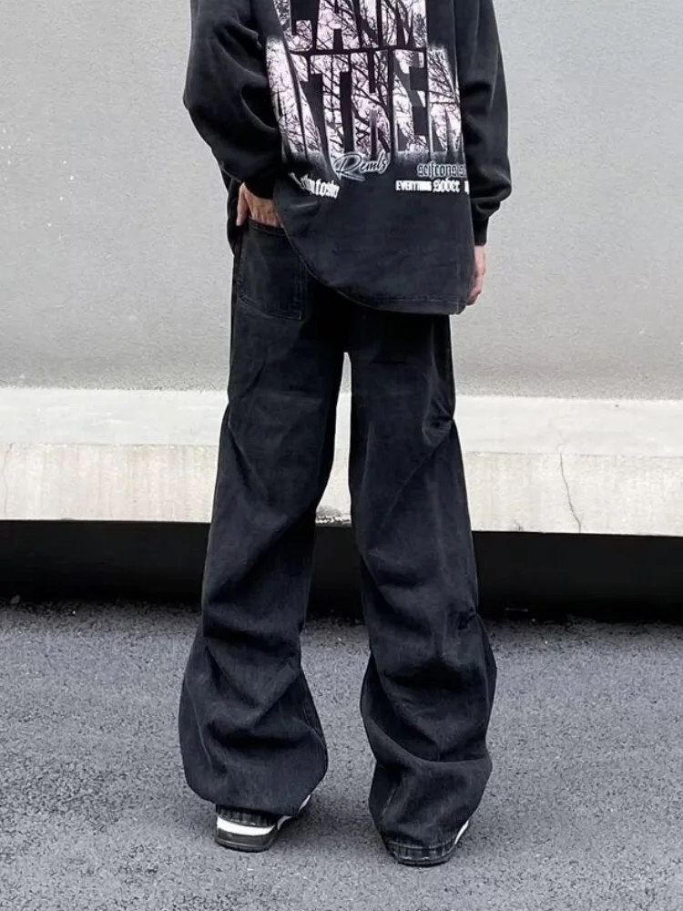 2026 Cyber Y2K Streetwear Cleanfit Black Baggy Pleated Jeans Pants For Men Clothing Straight Cotton Long Trousers Moda Hombre