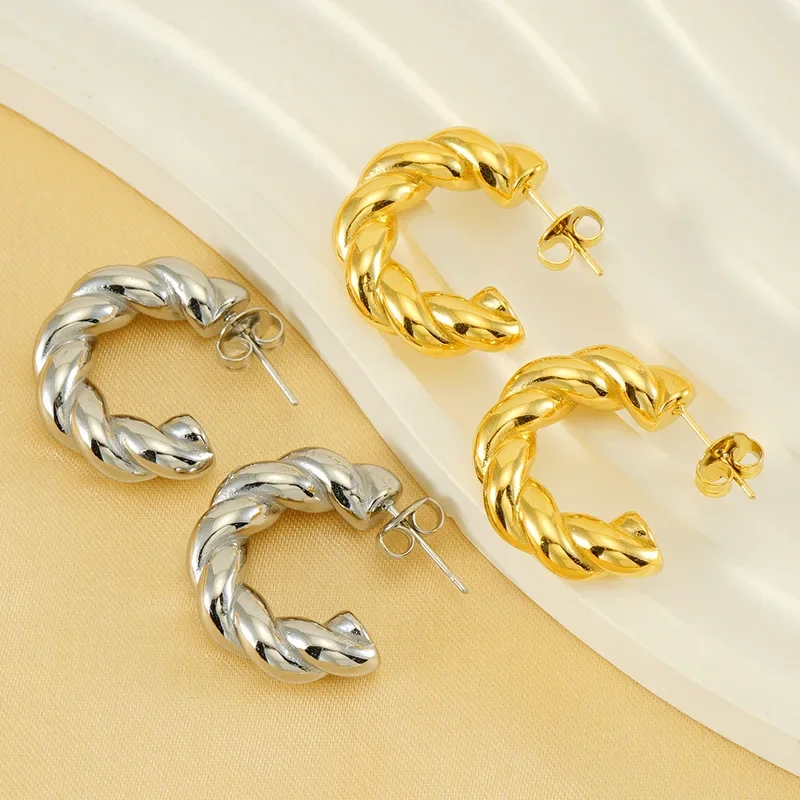 Fashionable and Personalized C-shaped Twist Design Jewelry Earrings Stainless Steel 18kPVD Gold-plated Waterproof Earring