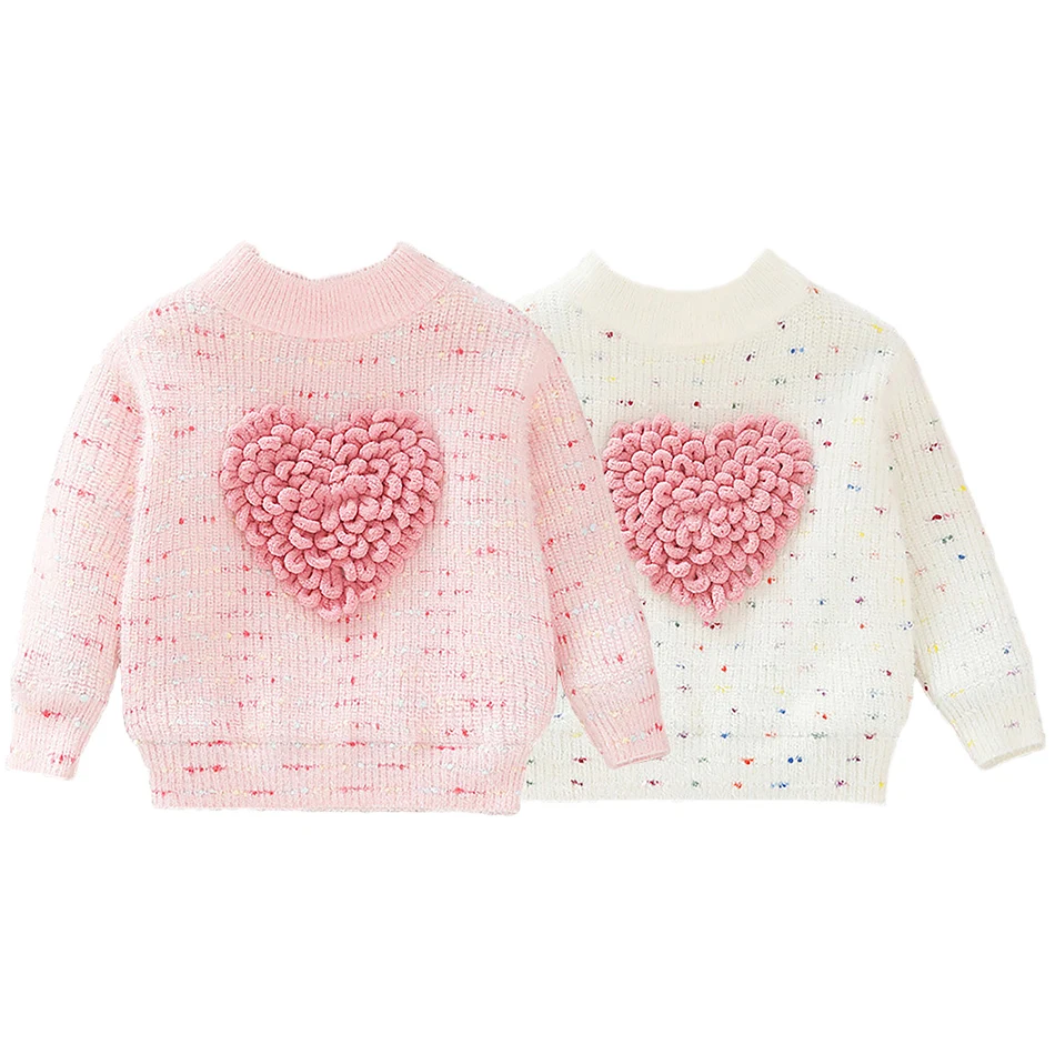 

Children's Clothing Winter New Style Girl's Stylish Three-Dimensional Plush Heart Colorful Knitted Pullover Thickened Sweater