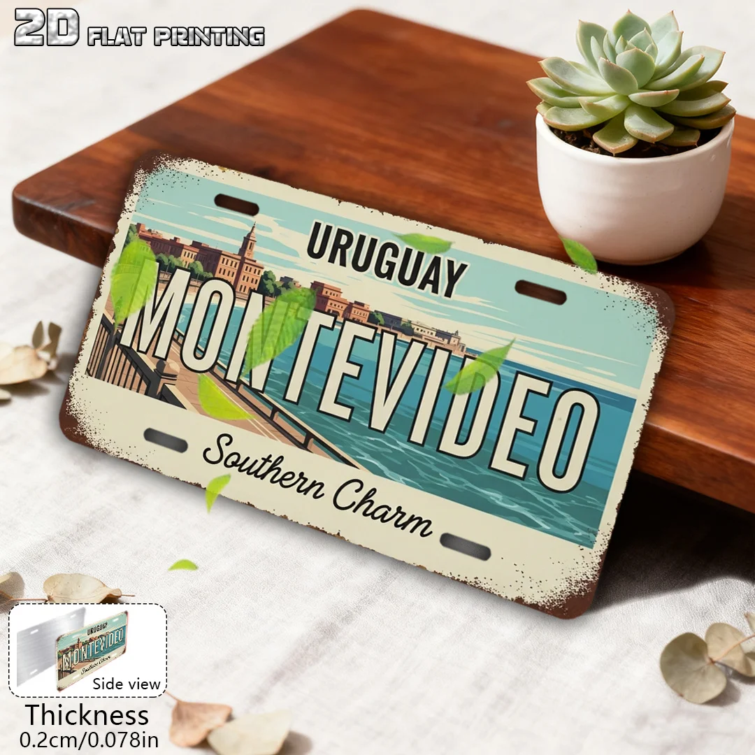 Placa Decorativa de Metal Retro de Aluminio con Diseño Vintage de Montevideo, Uruguay, Ciudad Costera con Encanto del Sur, para Decoración de Pared del Hogar