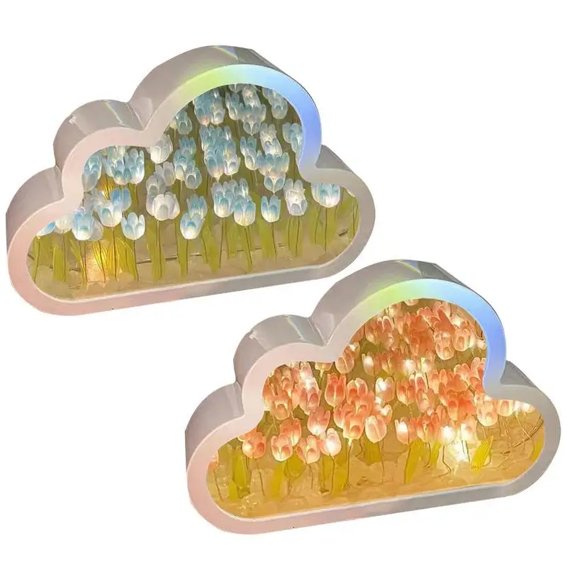 Romantic Bedside Night Light, Cloud Tulip Mirror Lamp, Luz romântica para desktop, Sala de estar