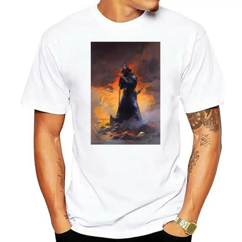 Death Dealer Three By Frank Frazetta Art Short Sleeve T-Shirt O-Neck Sunlight Men T Shirt Top Tee Printed Pure Cotton Plus Size