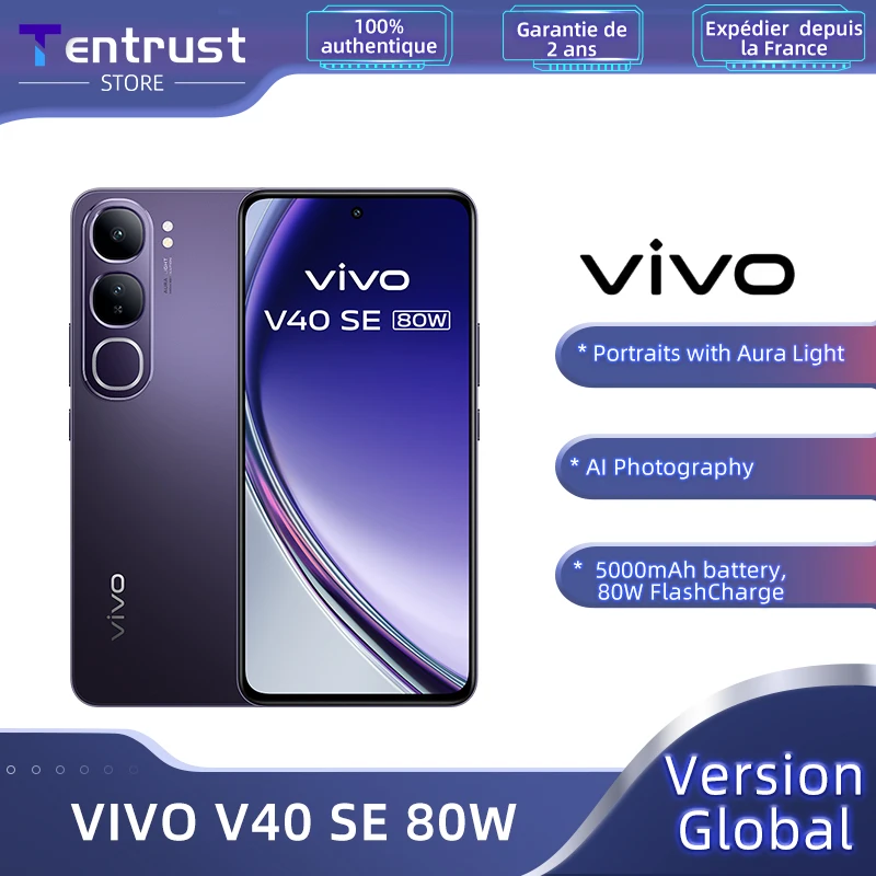 Smartphone VIVO V40 SE 80W 5G, écran AMOLED 6.67 « 120Hz, portraits avec Aura Light, appareil photo 50MP, chargeur flash 80W Smartphone VIVO V40 SE 80W 5G, écran AMOLED 6.67 « 120Hz, portraits avec Aura Light, appareil photo 50MP, chargeur flash 80W