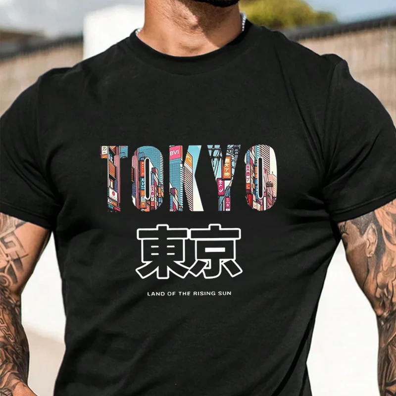 

Мужская модная универсальная футболка Zrgoth с английским слоганом TOKYO, мужская модная футболка с элементами Токио, летние повседневные топы с короткими рукавами