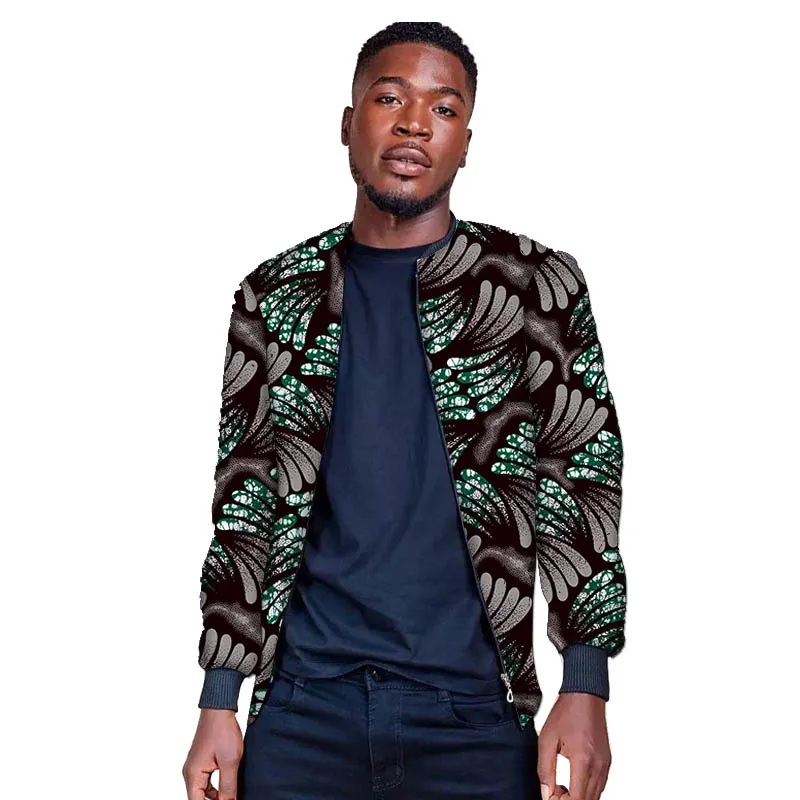 Męska kurtka baseballowa z oryginalnym nadrukiem, stójką, krótkim zamkiem błyskawicznym, dopasowany krój, afrykańska moda męska, odzież imprezowa.