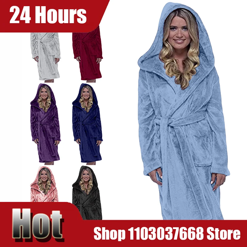 

Женский плюшевый халат с капюшоном и карманами на поясе, мягкий, пушистый, длинный для отдыха, расслабляющий халат с капюшоном, роскошный