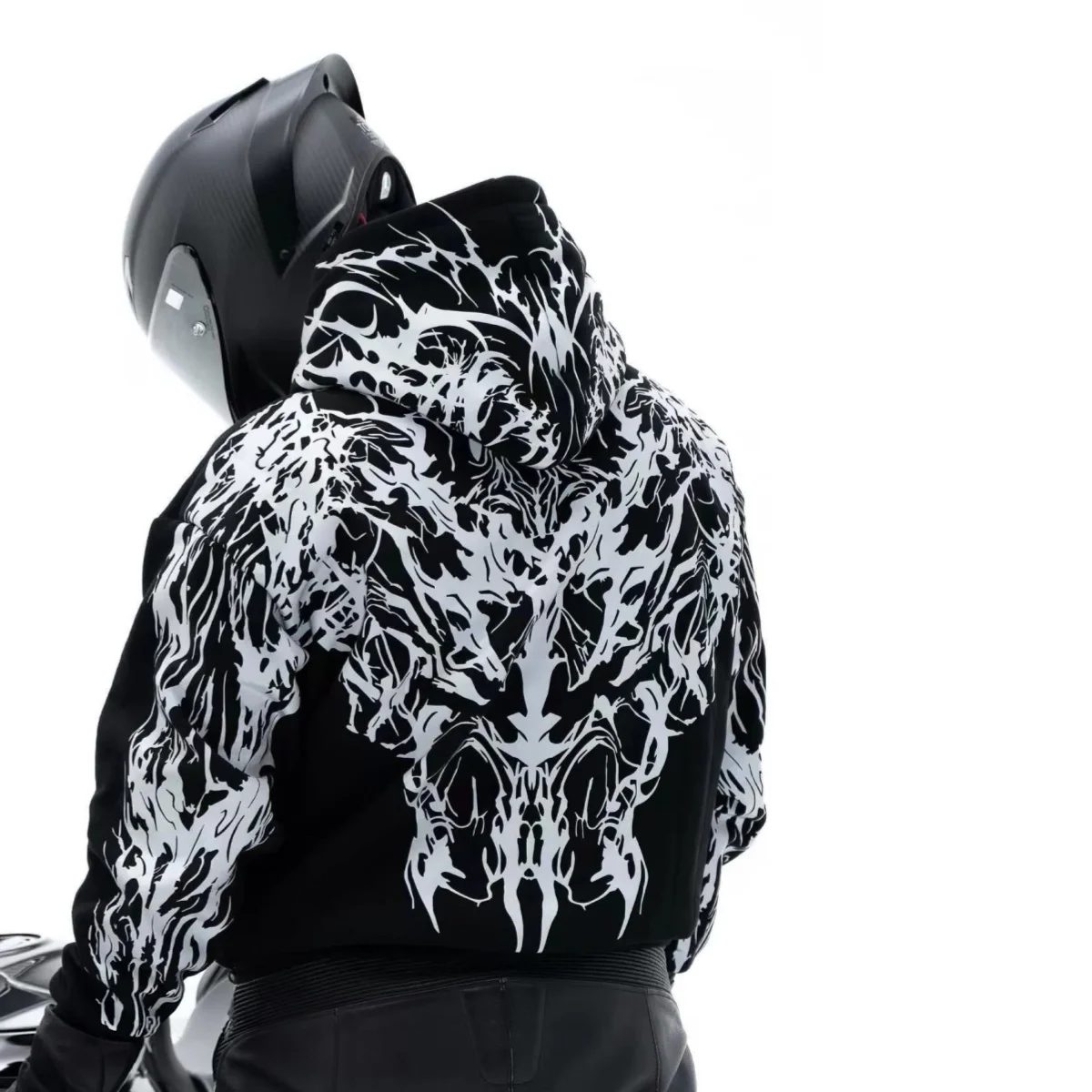 New Loose‑fit Motorcycle Rider Night Outing Men Street Reflective Hoodie Y2k Style Gothic Long‑sleeve Pullover Hooded Sweatshirt