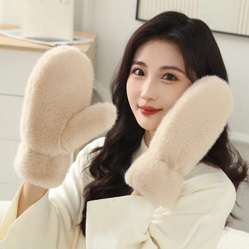 Nachahmung Kaninchen Fell Handschuhe Frauen Winter Handschuhe Winddicht Plüsch Dicke Warme Plus Kaschmir Handschuhe Weiche Volle Finger Fäustlinge Handschuhe – Detail 5