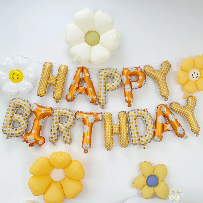 16 Cal balonów aluminiowych z okazji urodzin Daisy Celebrate Born Orange balon z 13 literą i folią słonecznikową zestaw dekoracji imprezowych