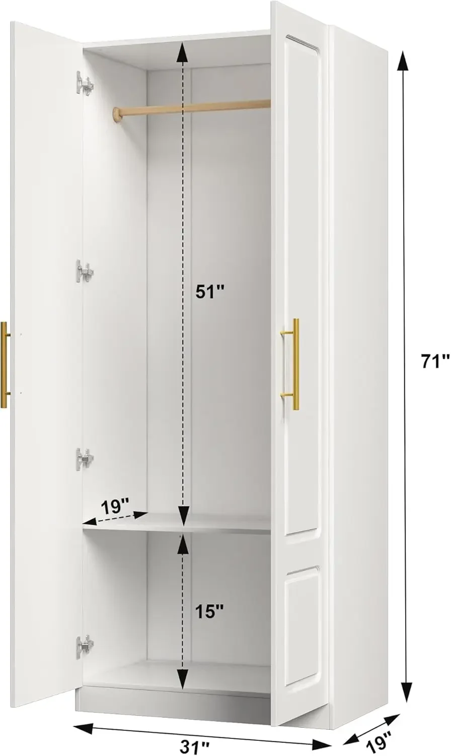 Stylish Modern Wardrobe: 2-Door Bedroom Armoire with Hanging Rod & Storage Cabinet - 19