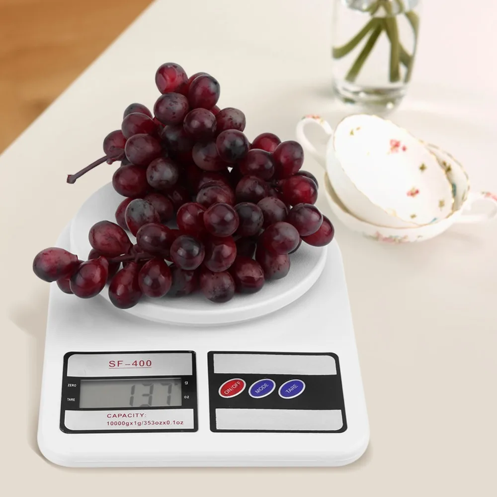 ABS Digital Kitchen Scale White 10kg Capacity Electronic Food Scale LCD Display oz/g Units Baking Scale Cooking Baking