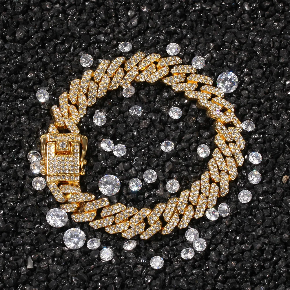 

12mm Cuban Chain Full Alloy Crystal Rhinestone Bling Iced Out Necklace Rock Rapper Hip Hop Jewelry AN017