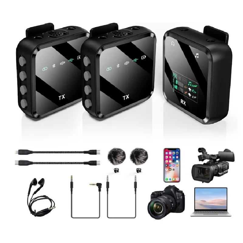 Wireless Lapel Microphone Digital Display 24Ghz Dsp Chip Noise Cancelling Reverb Bluetooth Accompaniment Dual Recording For Live
