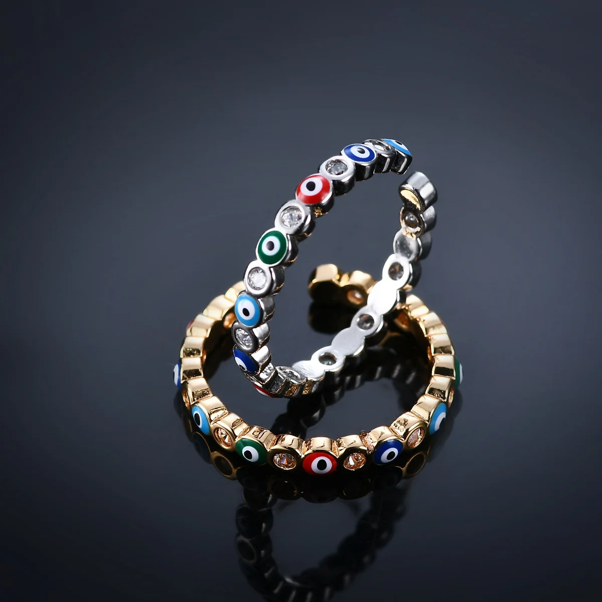 Lucky Blue Turkish Evil Eye Open Rings For Women Gold Color Colorful Enamel Heart Zircon Eye Finger Ring Vintage Gothic Jewelry