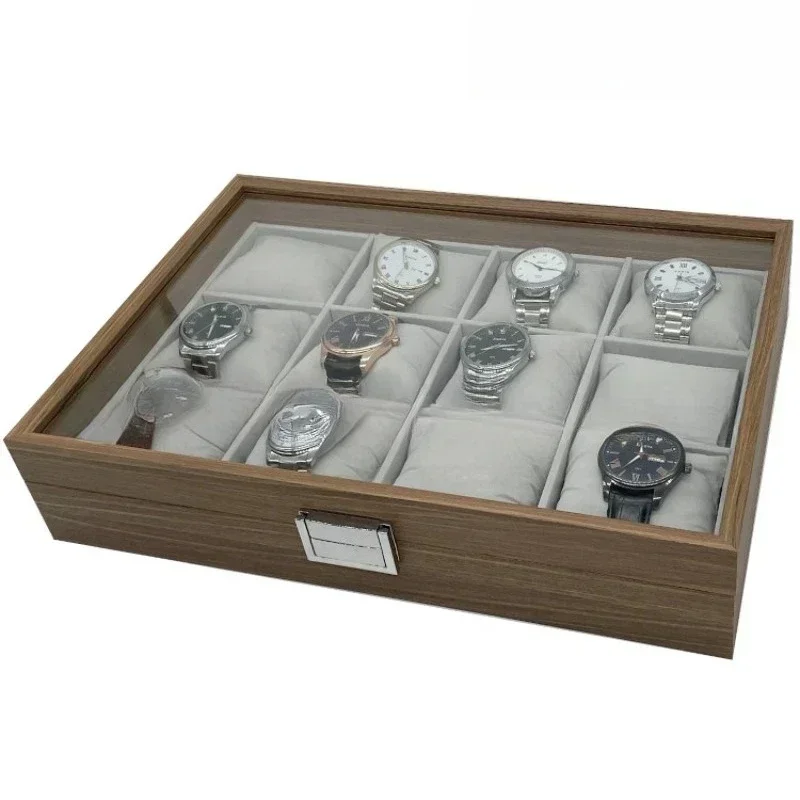 Black walnut pattern wooden 12-digit watch storage box, wooden silk cotton pillow size table universal