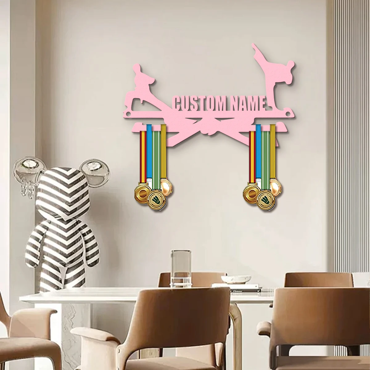 1pc Custom Wooden Taekwondo Medal Hanger, Personalized Medal Display Rack for Athletes,Ideal Gift for Family Friends - view 3