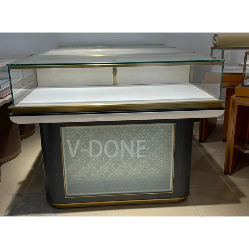 

Customize.Jewelry Store Furniture White and Gold Cabinet Display Counter Jewellery Shop Decoration