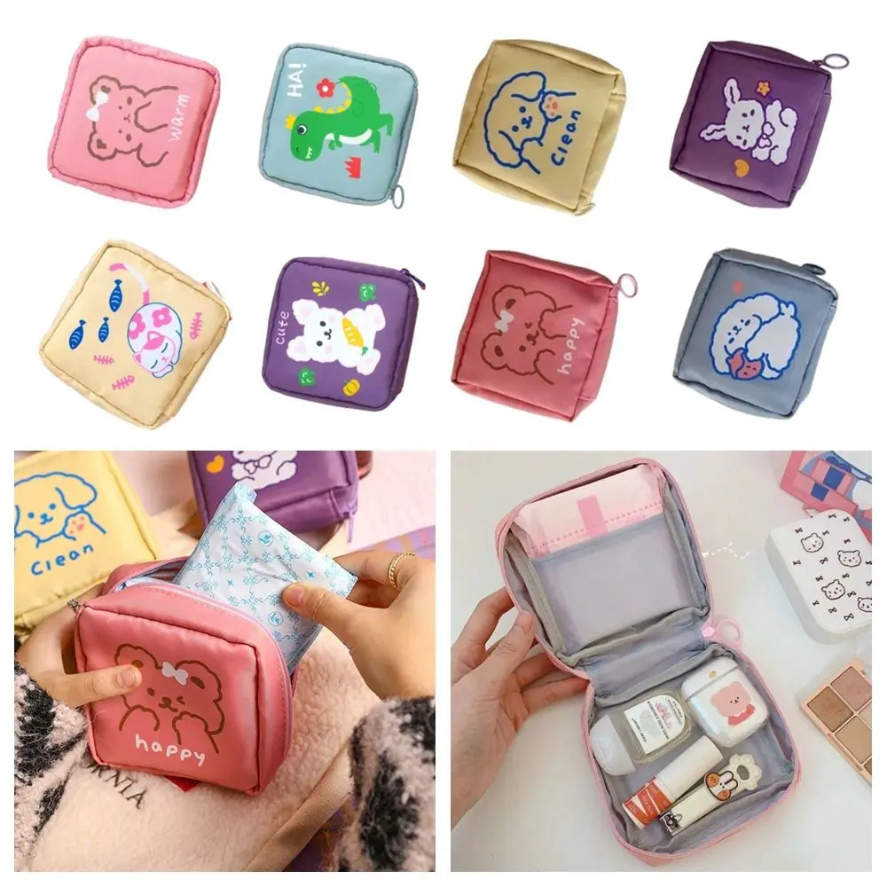 Multifunction Sanitary Napkins Storage Bag Oxford Cloth Organizer Data Cable Pocket Key Cards Earphone Cartoon ANimal Coin Purse