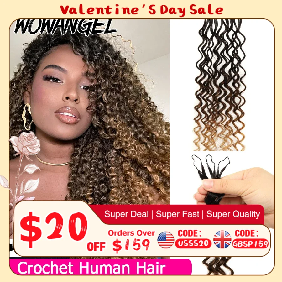 

WOWANGEL Deep Wave 1BT/4/30 Цвет омбре Вязание крючком Волосы Предварительно разделенные перья Вязание крючком Наращивание человеческих волос для плетения 1/4/6 упаковки