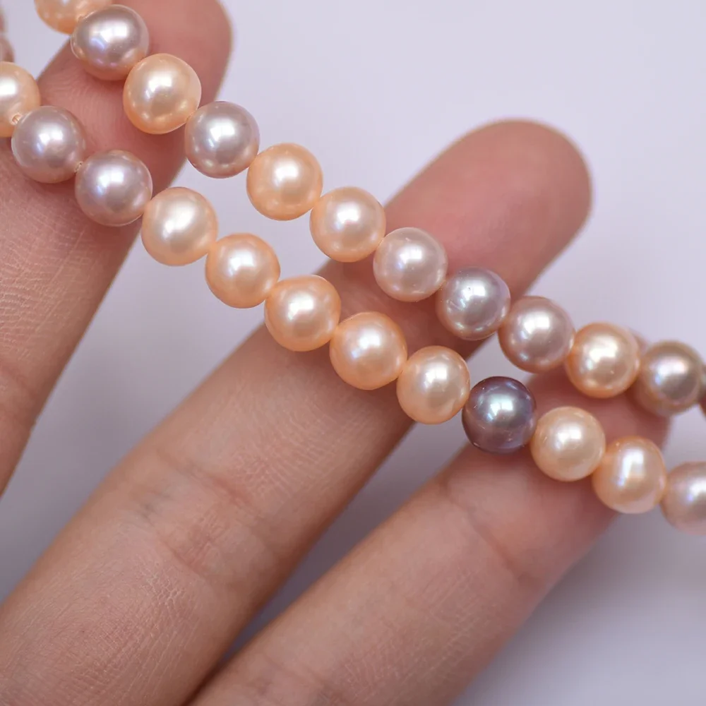 7-8mm Natural Freshwater White Mixed Color Round Pearl Isolated Loose Beads For DIY Necklace Bracelet Jewelry Making Accessories