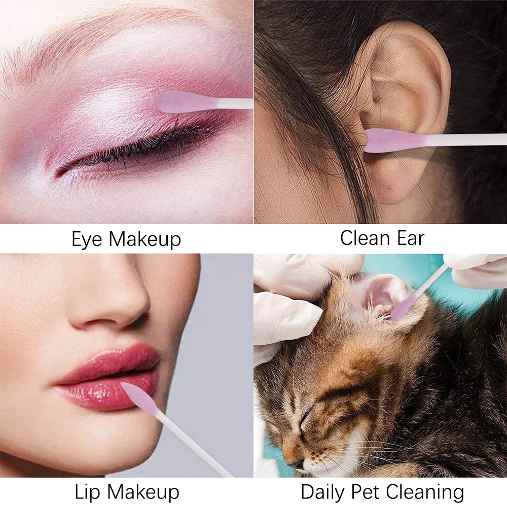100/200/300 Buah Sekali Pakai Kepala Ganda Kayu Kapas Lipstik Telinga Swab Pembersih Cotton Bud Makeup Tongkat Kapas Alat