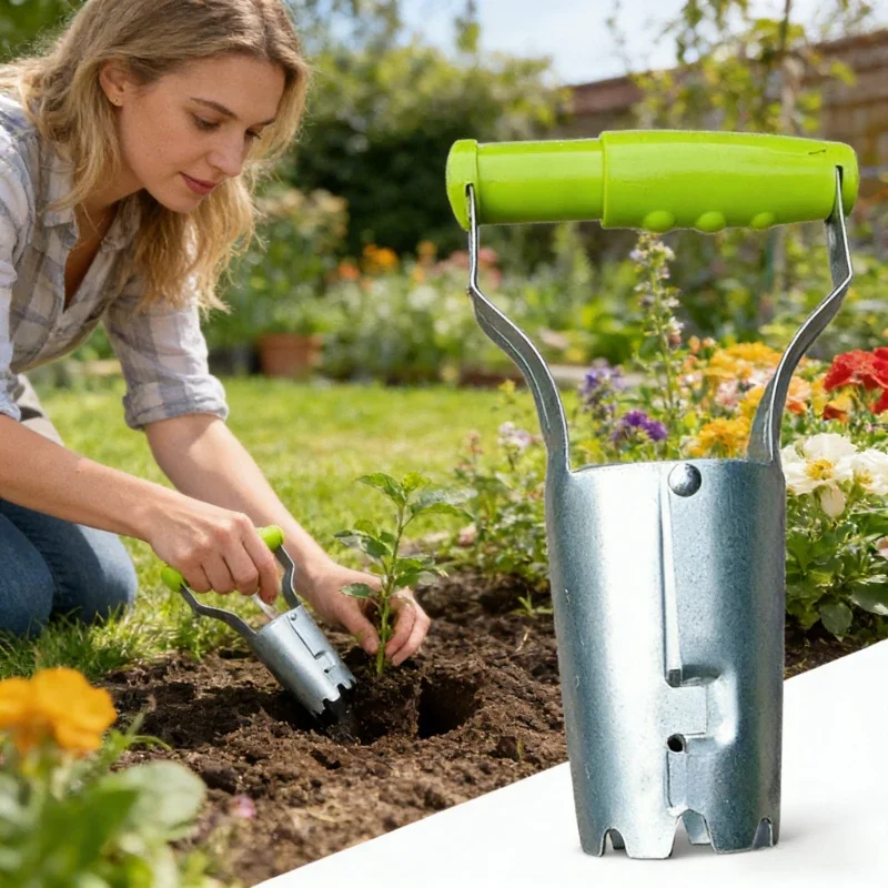 1 Pack Stainless Steel Bulb Planter Handle Seeder Excavator for Hole Drilling Seedling Transplanting Gardening