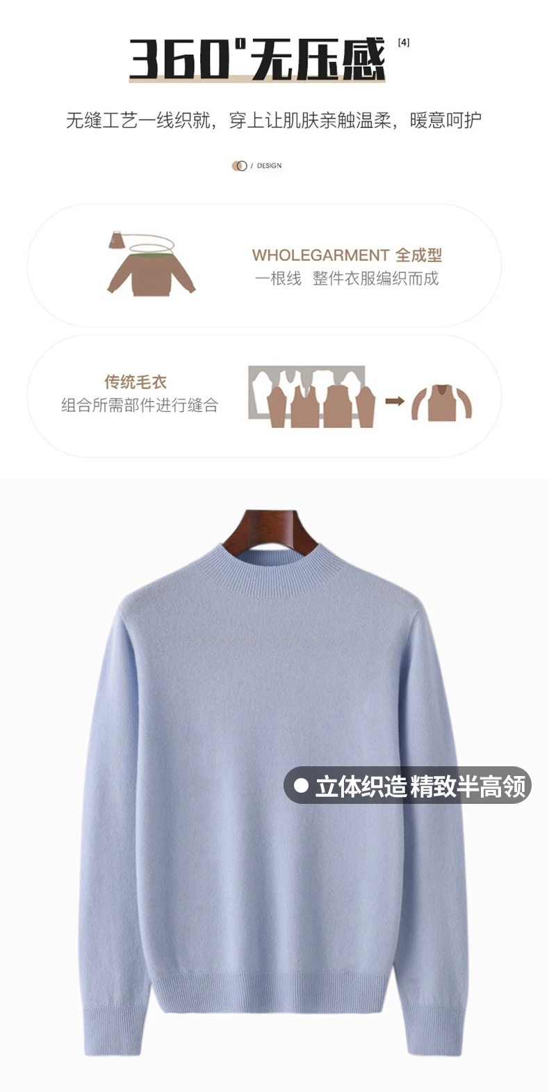 100% Merino Wool Sweater Men's Half high collar Knitted Hoodie Spring Autumn New Cashmere Sweater Versatile Menswear