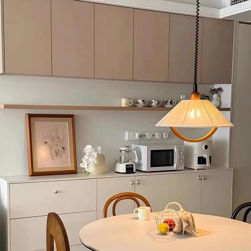 

Cotton and linen retractable chandelier, American Japanese retro restaurant study bar bed and breakfast fabric atmosphere light