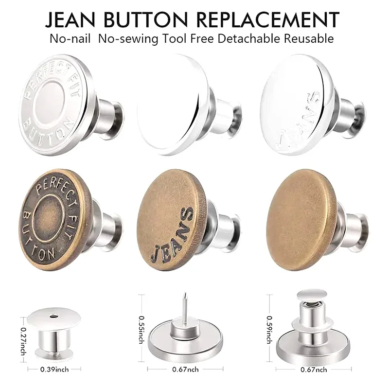 Multi-size Pack Metal Adjustable Pants Button Tightener No Sew Snap Tack Replacement Buttons Quick Fix Accessory for Loose Waist Jeans Casual Trousers