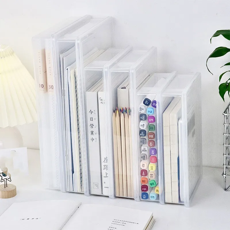 A4 File Storage Box Transparent Portable Document Organizer Dust-proof Plastic Stationery Storage Case Office Desktop Supplies