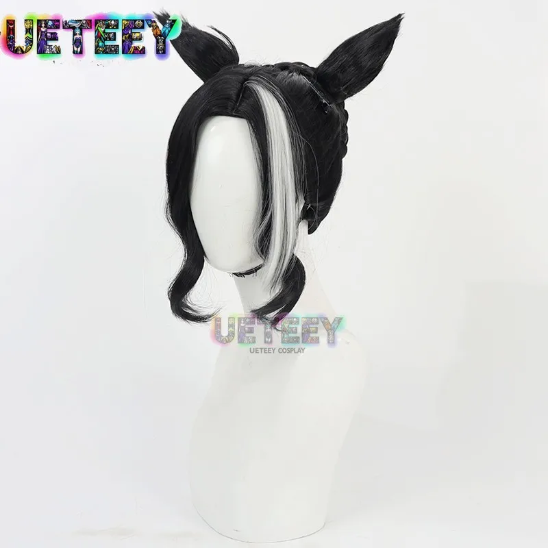 UETEEY Uma Musume Pretty Derby Mejiro Ramonu شعر مستعار تأثيري آذان ذيل حفلة الهالوين زي الشعر الاصطناعية ألياف مقاومة للحرارة #3