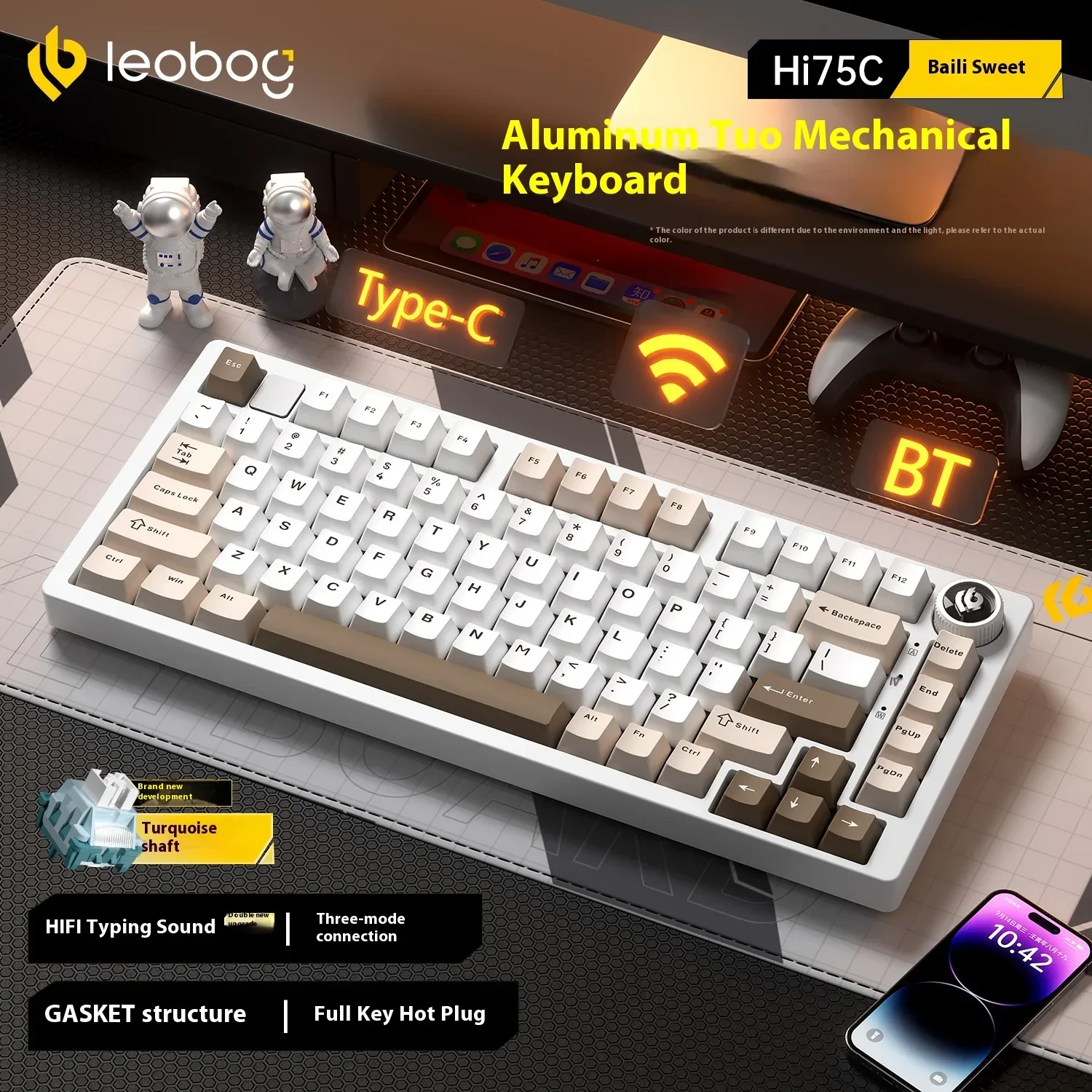 LEOBOG Hi75C mechanisch toetsenbord 3 modus / bedrade kit Hot Swap met knop RGB aluminium pakking Hi75C toetsenbordkit PC aangepast cadeau