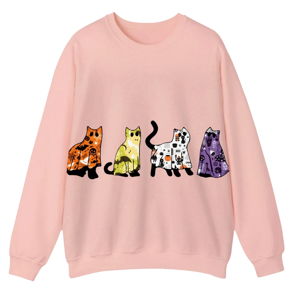 Vier schattige kattenprint damessweatshirt katoen comfortabele en ademende hoodie 2024 nieuwe casual leuke grappige top