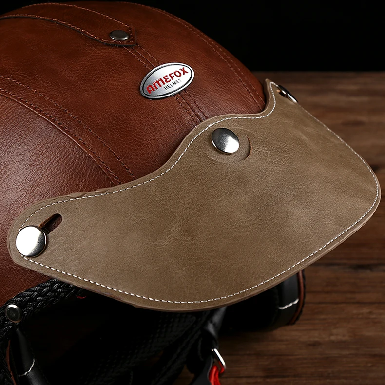 Orz Motorcycle retro helmet brim 3/4 leather brim