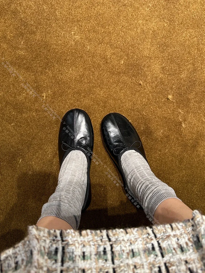 Retro-Schmetterlingsknoten-Ballettschuhe aus echtem Leder, flache Absätze, Mary Janes-Schuhe für Damen, runde Zehenpartie, flache Freizeitschuhe für Damen – Detail 11