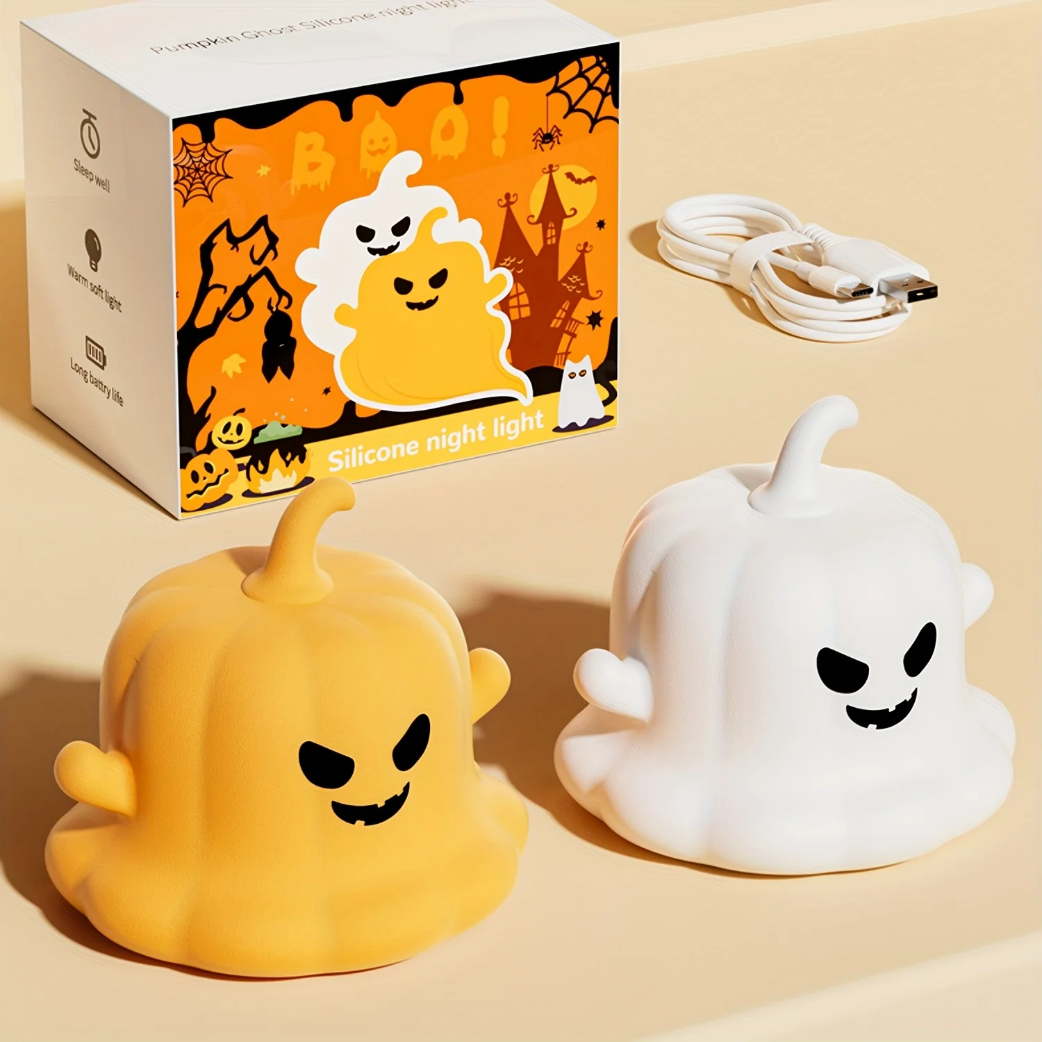 

Pumpkin Ghost Night Light,Timer-Enabled Table Lamp,Touch-Control Dimming,Chargeable, Ideal for Home Decor/Gift Giving