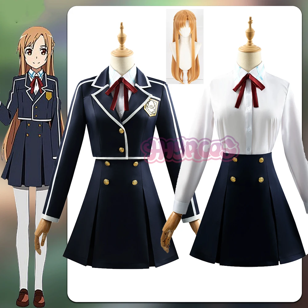 Anime Sword Art Online Yuuki Asuna Cosplay Costumes School Uniform For Women Men Halloween Accessories And Props Wig Cosplay