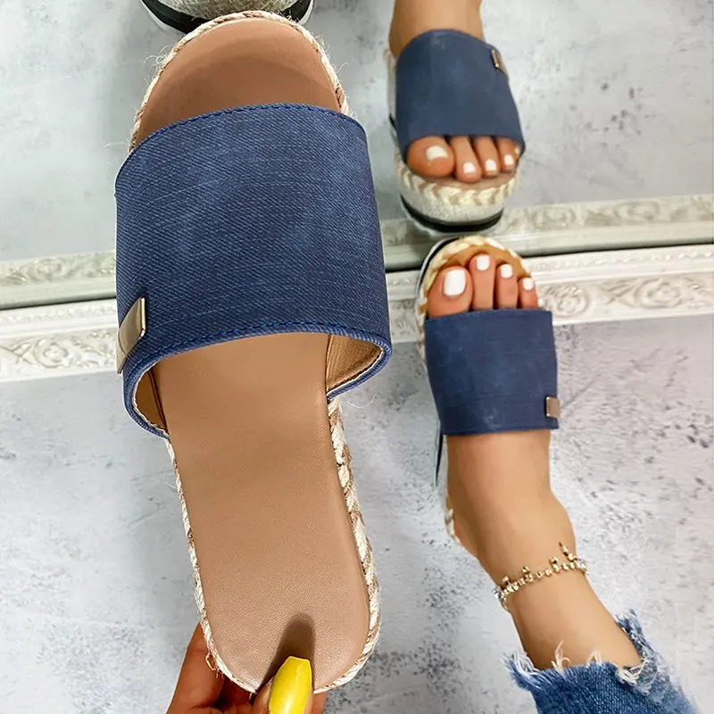 New Women Slippers Casual Solid Color Bowknot Platform Flat Shoes Fashion Braided Straps Outdoor Walking Sandals Zapatilla Mujer
