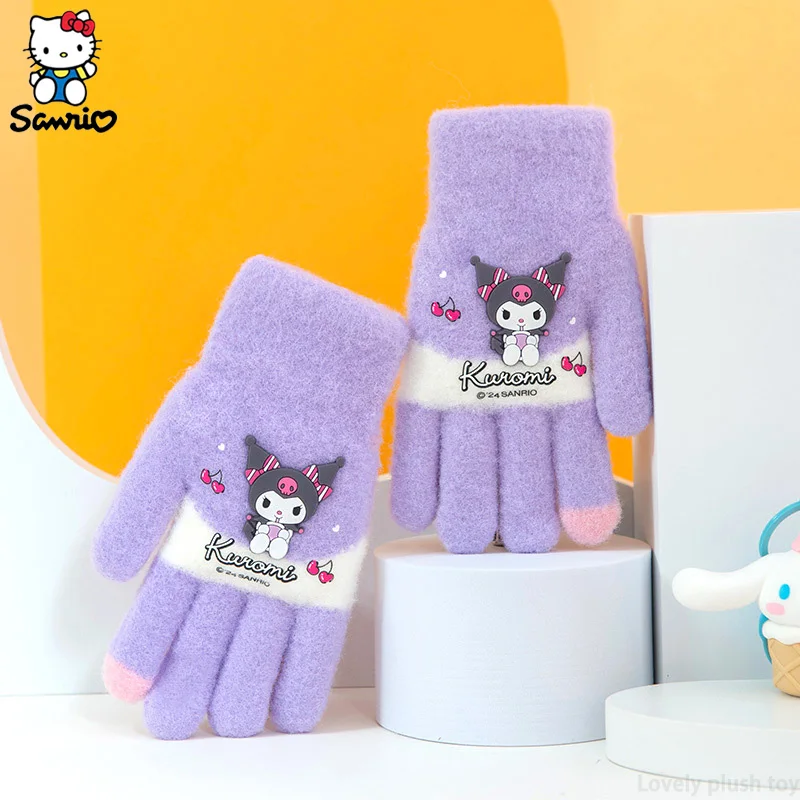 Kawaii Sanrio sarung tangan anak-anak Kuromi Melody Cinnamoroll sarung tangan hangat musim dingin pelajar luar ruangan bersepeda sarung tangan tahan angin aksesoris