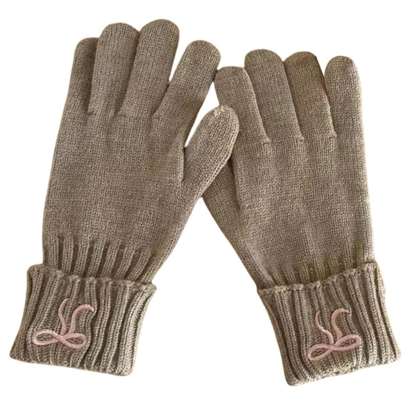 Stylish Knitted Thermal Gloves Thick Gloves Stylish Bowknot Thermal Theme Gloves Winter Warm Full Finger Gloves