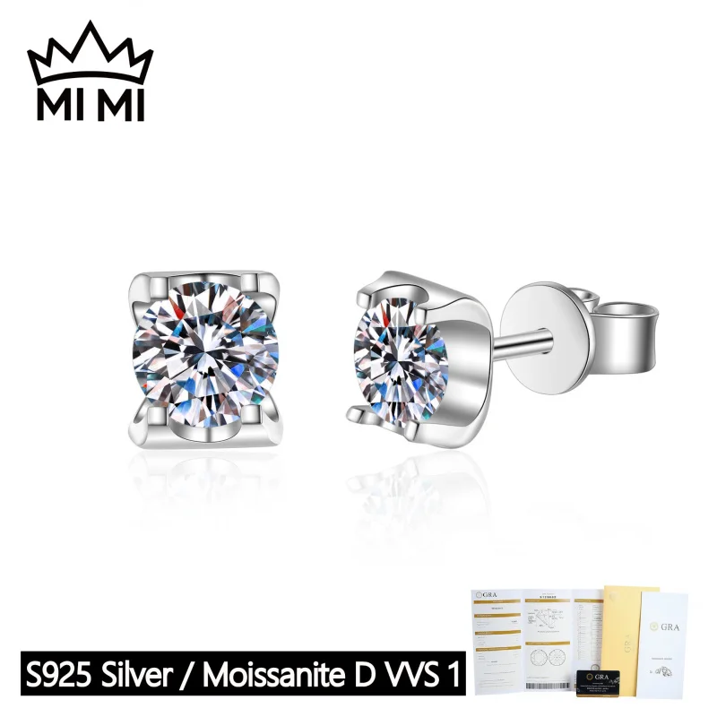 

MI MI 925 Sterling Silver 1CT D-Colored GRA Certified Moissanite Earrings, Classic Bull Head Design Studs with Gift Box ​