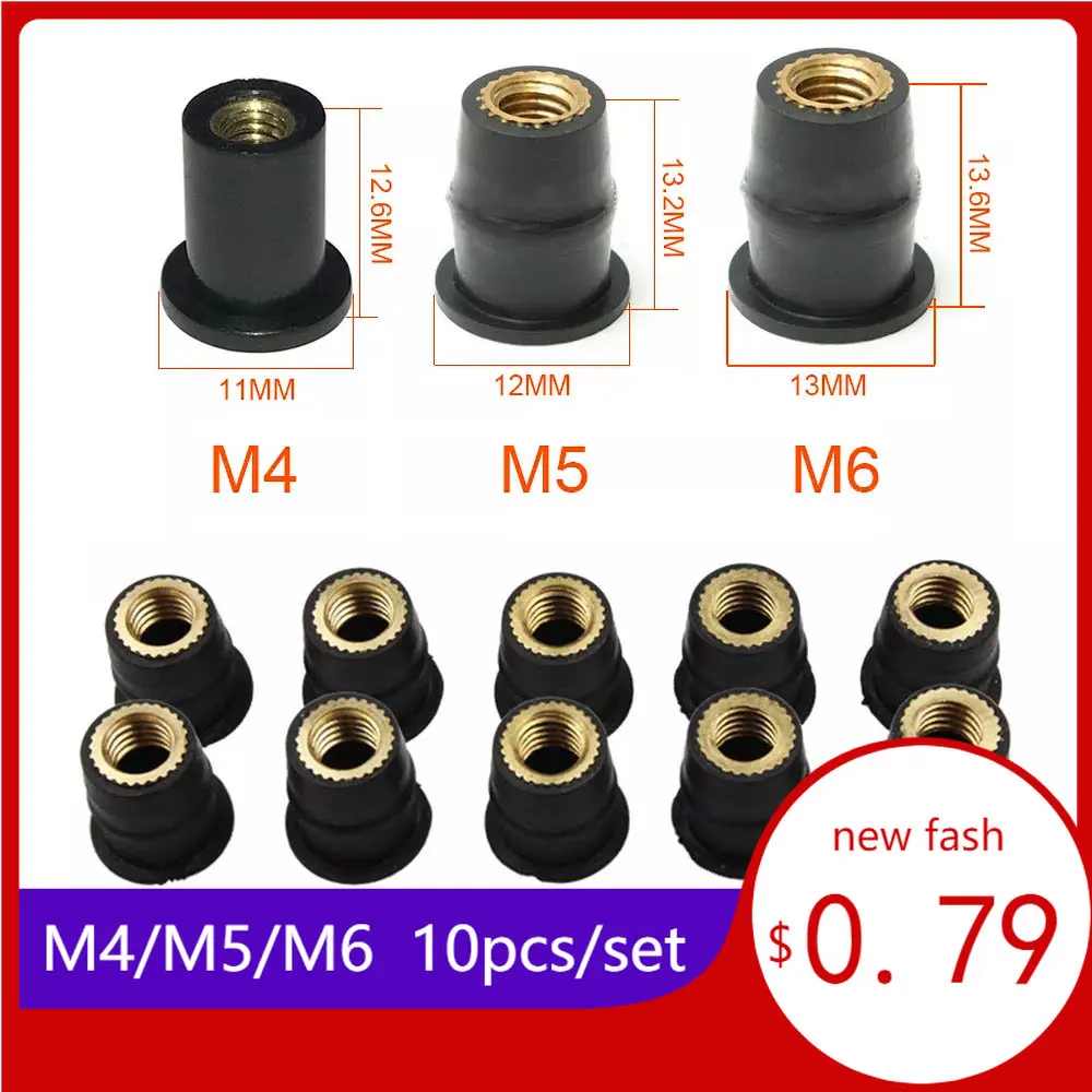 10pcs Motorcycle M4 M5 M6 Metric Rubber Well Nuts Windscreen Fairing Cowl Anodized Aluminum Moto Screws Bolts Accessories