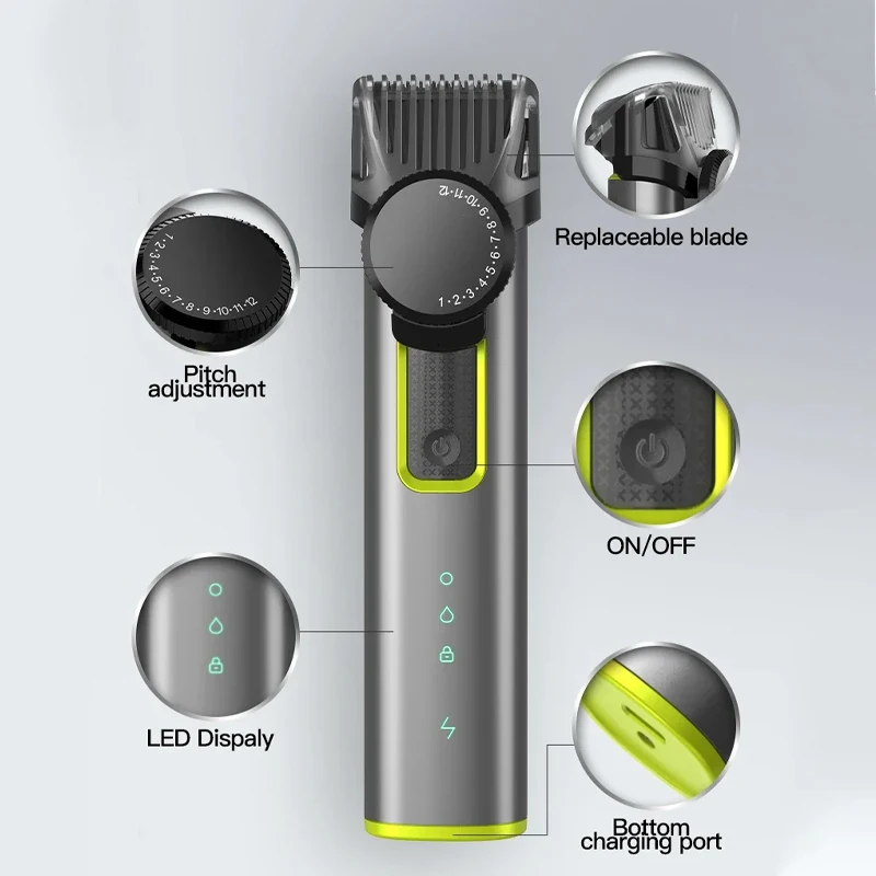 Men's Hair Clipper Cordless 4-in-1 Multifunctional Hair Trimmer 1-12 Adjustable Gears Barber Professional Beard Grooming Kit