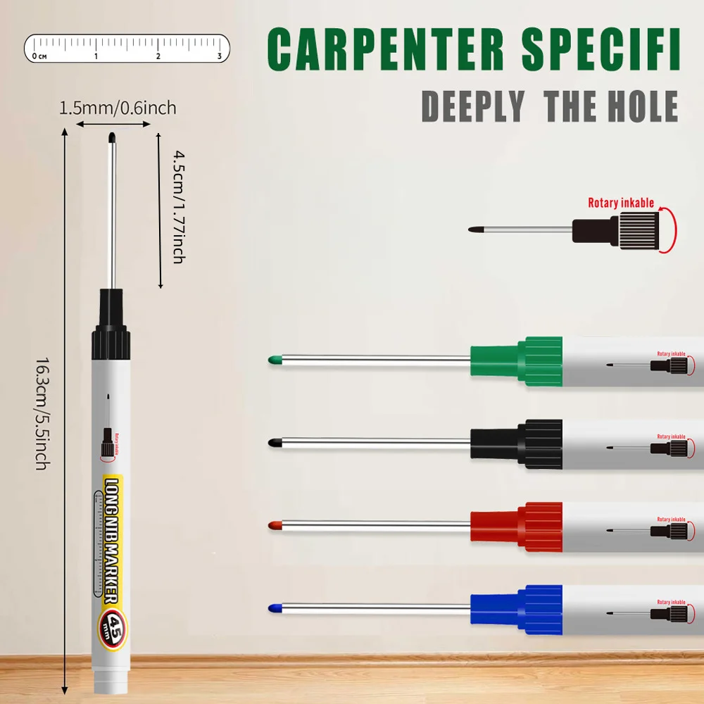 10 قطعة أقلام تحديد ذات فتحة عميقة برأس طويل، قلم تحديد معدني عميق الوصول 45 مم، قلم تحديد مقاوم للماء سريع الجفاف، أداة تحديد البناء #5