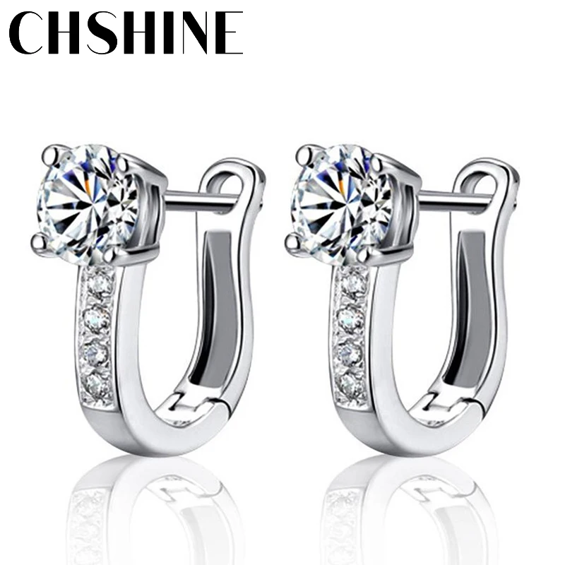 

CHSHINE 925 sterling silver new women's fashion high quality jewelry crystal zirconia four-prong earrings